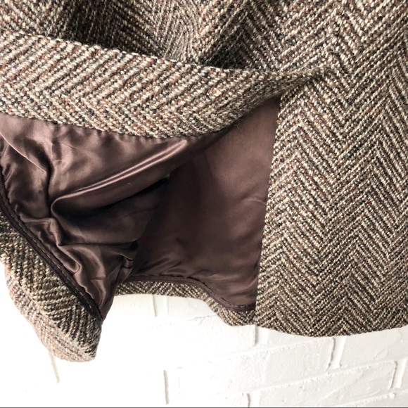 Vintage brown wool tweed herringbone oversize lined coat XL - Picture 11 of 14